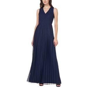 JS Collections Lace and Chiffon Sleeveless Long Evening Gown Blue Size 12 Dress